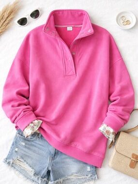 Oversized Casual Long Sleeve Button Henley Sweatshirt.